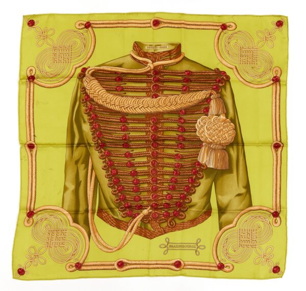 Hermes Silk Scarf Carre 70 "Brandebourgs" Green Silk Scarf