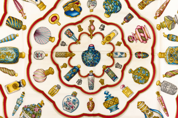 Hermes Silk Scarf Carre 90 "Qu'Importe Le Flacon" Blue Silk Scarf - Image 4