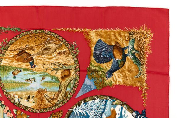 Hermes Silk Scarf Carre 90 "Les Quatre Saisons" Red Silk Scarf - Image 3