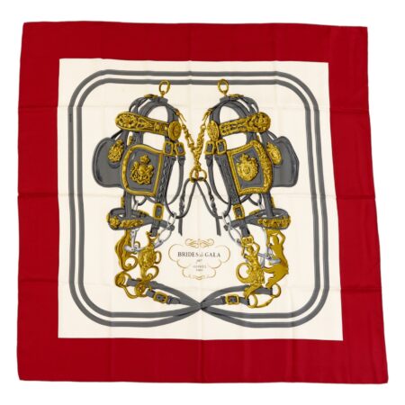 Hermes Silk Scarf Carre 90 "BRIDES de GALA" Red Silk Scarf