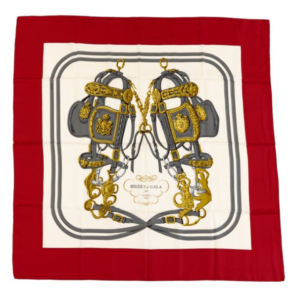 Hermes Silk Scarf Carre 90 "BRIDES de GALA" Red Silk Scarf