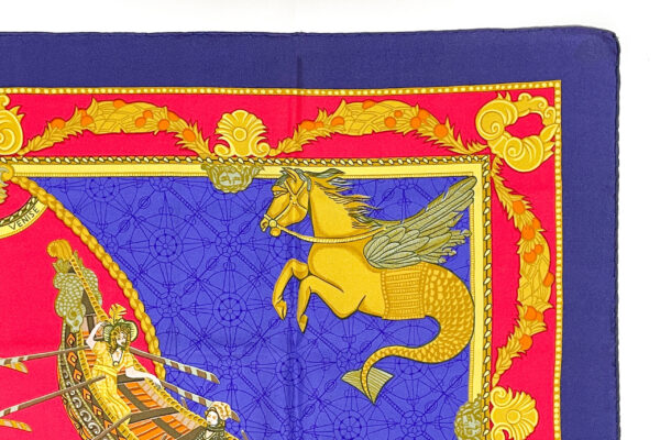 Hermes Scarf 90 "Les Bisson de Venise" Blue , Navy, 100% Silk Scarf 35" - Image 3