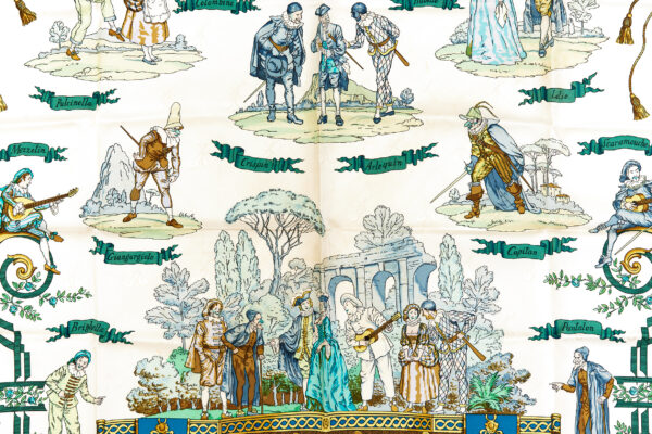 Rare Hermes Silk Scarf Carre 90 "LA COMEDIE ITALIENNE" Blue Silk Scarf - Image 4