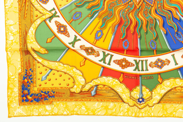 Hermes Scarf 90 "CARPE DIEM" Yellow, Multi Color 100% Silk Scarf 35" - Image 5