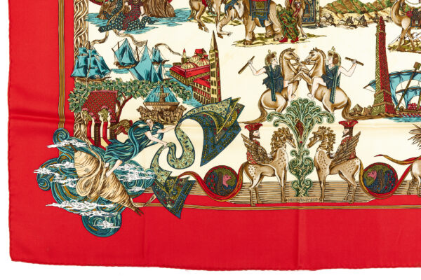 Hermes Silk Scarf Carre 90 "Au FIL de la SOIE" Red Silk Scarf - Image 5