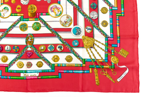 Hermes Silk Scarf Carre 90 "Petite Main" Red Silk Scarf - Image 6