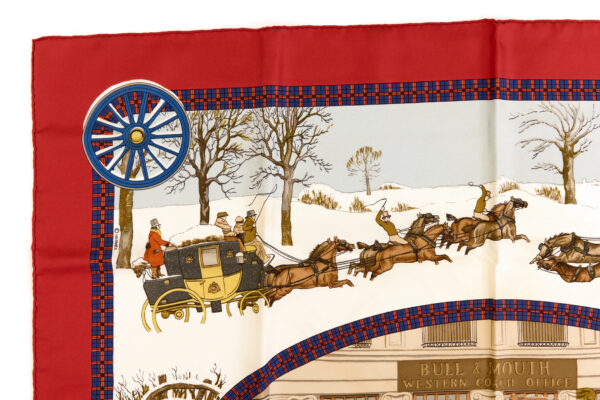 Hermes Silk Scarf Carre 90 "The Bull & Mouth Regent's Circus Piccadilly" Red Silk Scarf - Image 2