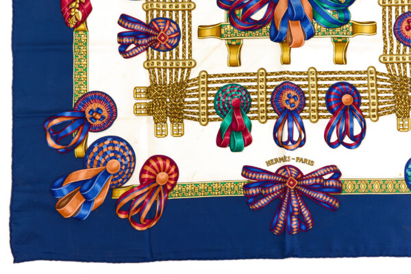 Hermes Silk Scarf Carre 90 "Les Rubans du Cheval" Blue Silk Scarf - Image 5