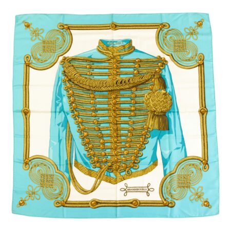 Hermes Silk Scarf Carre 90 "Brandebourgs" Blue Silk Scarf