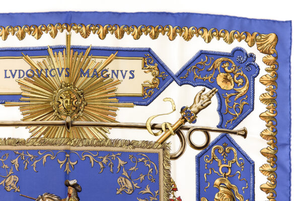 Hermes Silk Scarf Carre 90 "LVDOVICVS MAGNVS" Blue Silk Scarf - Image 3
