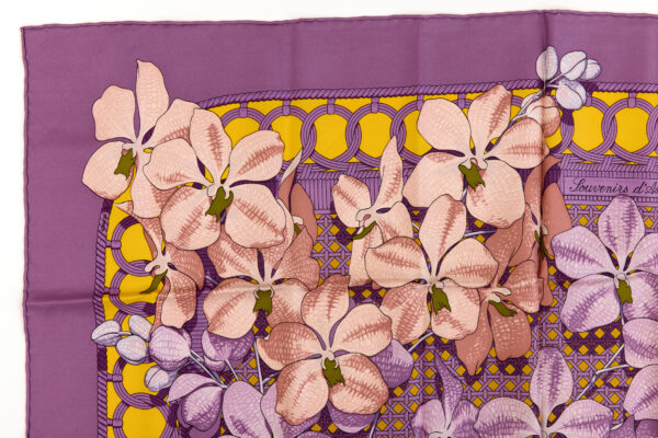 Hermes Silk Scarf Carre 90 "Souvenirs d'Asie" Purple Silk Scarf - Image 2