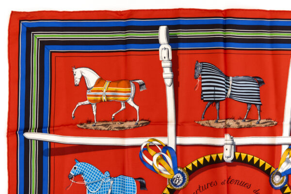 Hermes Silk Scarf Carre 90 "Couvertures et Tenues de Jour" Red Silk Scarf - Image 2