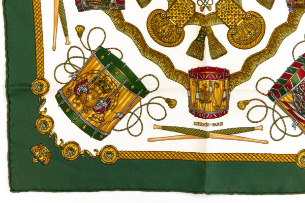 Hermes Silk Scarf Carre 45 "LES TAMBOURS" Grenn Silk Scarf - Image 5