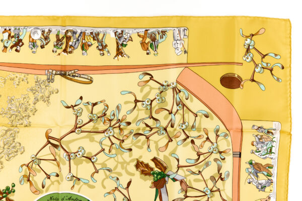 Hermes Silk Scarf Carre 90 "Neige D'Antan" Yellow Silk Scarf - Image 3