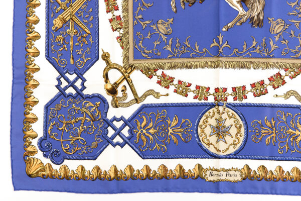 Hermes Silk Scarf Carre 90 "LVDOVICVS MAGNVS" Blue Silk Scarf - Image 5