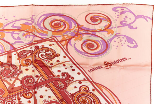 Hermes Silk Scarf Carre 90 "COMME HISTOIRES" Pink Silk Scarf - Image 3