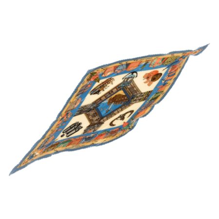 Hermes Silk Scarf Carre 90 "CHARMES DES PLAGES NORMANDES" Blue Silk Pleats Scarf with Box