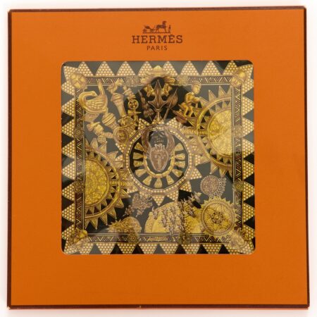 Hermes Silk Scarf Carre 90 "L'OR DES CHEFS" Black Silk Scarf with Box