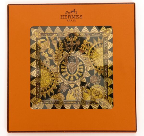 Hermes Silk Scarf Carre 90 "L'OR DES CHEFS" Black Silk Scarf with Box