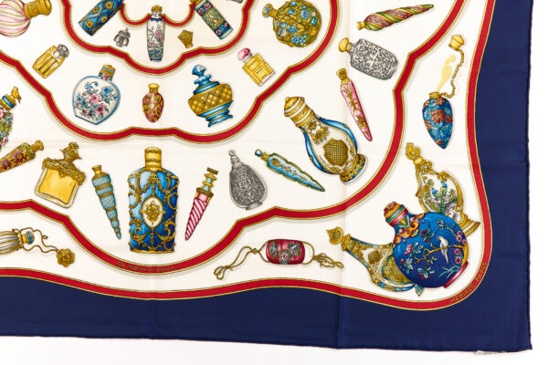Hermes Silk Scarf Carre 90 "Qu'Importe Le Flacon" Blue Silk Scarf - Image 6