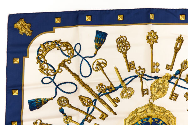 Hermes Silk Scarf Carre 90 "LES CLES" Blue Silk Scarf - Image 2