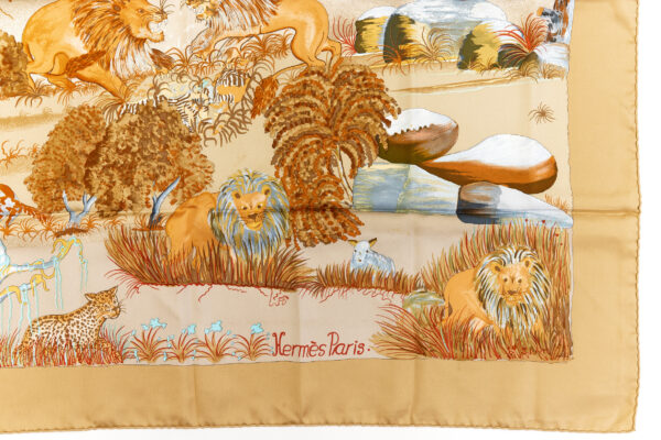 Hermes Scarf Carre 90 "Nuba Mountain" Brown Beige Silk Scarf - Image 6