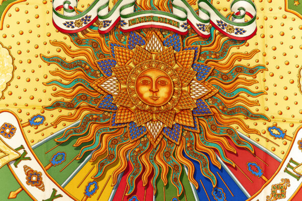 Hermes Silk Scarf Carre 90 "CARPE DIEM" Yellow Silk Scarf - Image 4