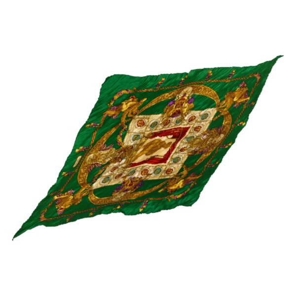Hermes Silk Scarf Carre 90 "HOMMAGE A CHARLES GARNIER" Green Silk Pleats Scarf with Box