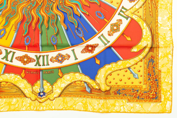 Hermes Scarf 90 "CARPE DIEM" Yellow, Multi Color 100% Silk Scarf 35" - Image 6