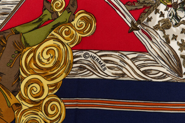Hermes Silk Scarf Carre 90 "Au FIL de la SOIE" Blue Silk Scarf - Image 7