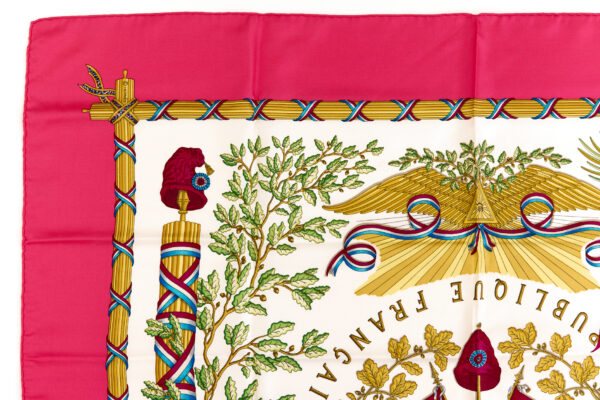 Hermes Silk Scarf Carre 90 "LIBERTE EGALITE FRATERNITE REPUBLIQUE FRANCAISE" Pink Silk Scarf - Image 2
