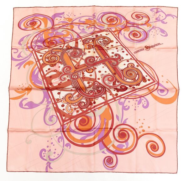 Hermes Silk Scarf Carre 90 "COMME HISTOIRES" Pink Silk Scarf