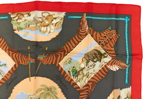 Hermes Carre 90 Scarf "La Chasse en Afrique" Red Silk Scarf - Image 3