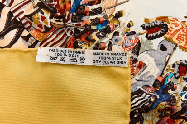 Hermes Silk Scarf Carre 90 "CAVALIERS PEULS" Yellow Silk Scarf - Image 8