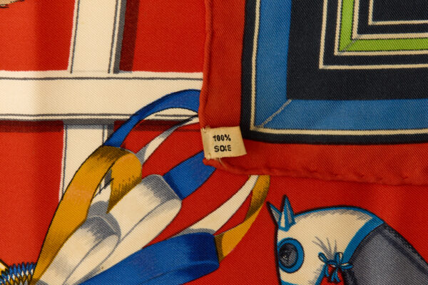 Hermes Silk Scarf Carre 90 "Couvertures et Tenues de Jour" Red Silk Scarf - Image 8