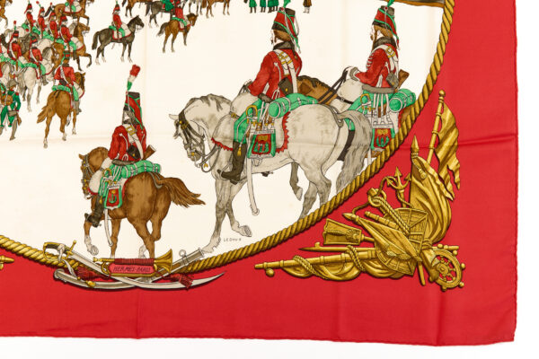 Hermes Silk Scarf Carre 90 "Marine et Cavalerie" Red Silk Scarf - Image 6
