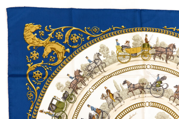 Hermes Silk Scarf Carre 90 "LA PROMENADE DE LONGCHAMPS" Blue Silk Scarf - Image 2