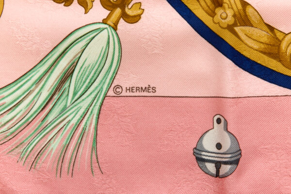 Hermes Silk Scarf Carre 90 "PLUMES ET GRELOTS" Pink Silk Scarf - Image 7