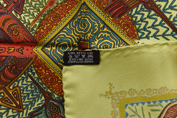 Hermes Silk Scarf Carre 45 "LEGENDE KUNA" Green Silk Scarf - Image 8