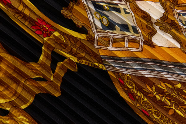 Hermes Silk Scarf Carre 90 "Salzburg" Black Silk Pleats Scarf - Image 7