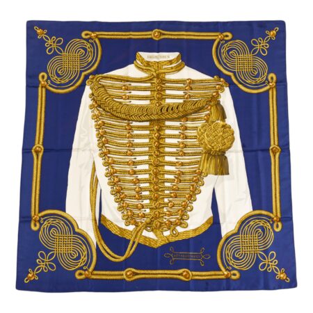 Hermes Silk Scarf Carre 90 "Brandebourgs" Blue Silk Scarf