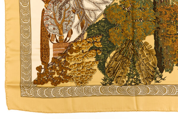 Hermes Silk Scarf Carre 90 "Les Legendes de L'arbre" Yellow Silk Scarf - Image 5