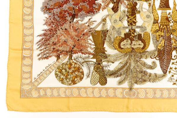 Hermes Silk Scarf Carre 90 "Les Legendes de L'arbre" Yellow Silk Scarf - Image 5