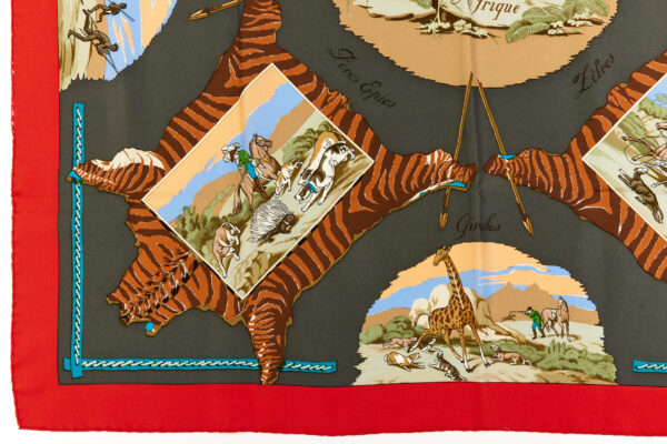 Hermes Silk Scarf Carre 90 "La Chasse en Afrique" Red Silk Scarf - Image 5
