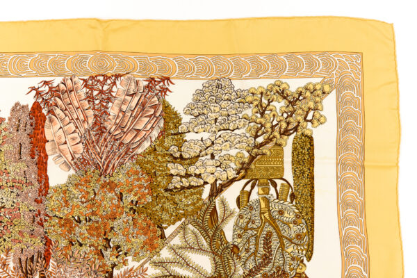 Hermes Silk Scarf Carre 90 "Les Legendes de L'arbre" Yellow Silk Scarf - Image 3