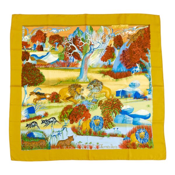 Hermes Silk Scarf Carre 90 "Nuba Mountain" Yellow Silk Scarf