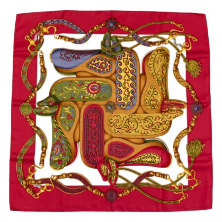 Hermes Silk Scarf Carre 90 "Festival" Red Silk Scarf