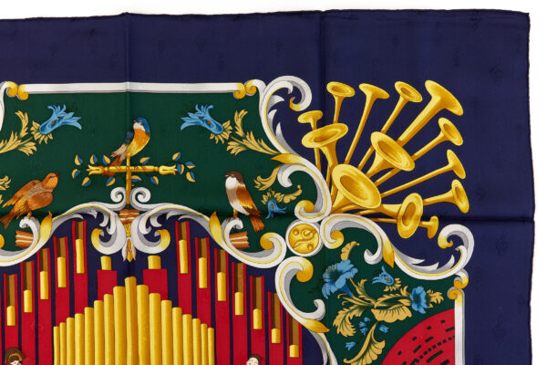 Hermes Silk Scarf Carre 90 "Orgauphone et Autres Mecaniques" Blue Silk Scarf - Image 3