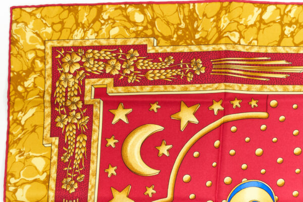 Hermes Scarf 90 "CARPE DIEM" Red, Gold 100% Silk Scarf 35" - Image 2