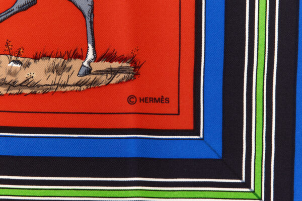 Hermes Silk Scarf Carre 90 "Couvertures et Tenues de Jour" Red Silk Scarf - Image 7
